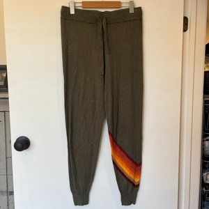 NWOT Wispr by Brodie Cashmere Green Loungepants with Rainbow Stripe Size Mediumm